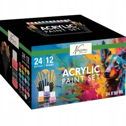 Akrylset 24 färger (59 ml) + 12 penslar