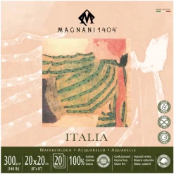 Akvarellblock Italia 100% Bomull 300g Fin Gräng 20x20 cm 20 ark