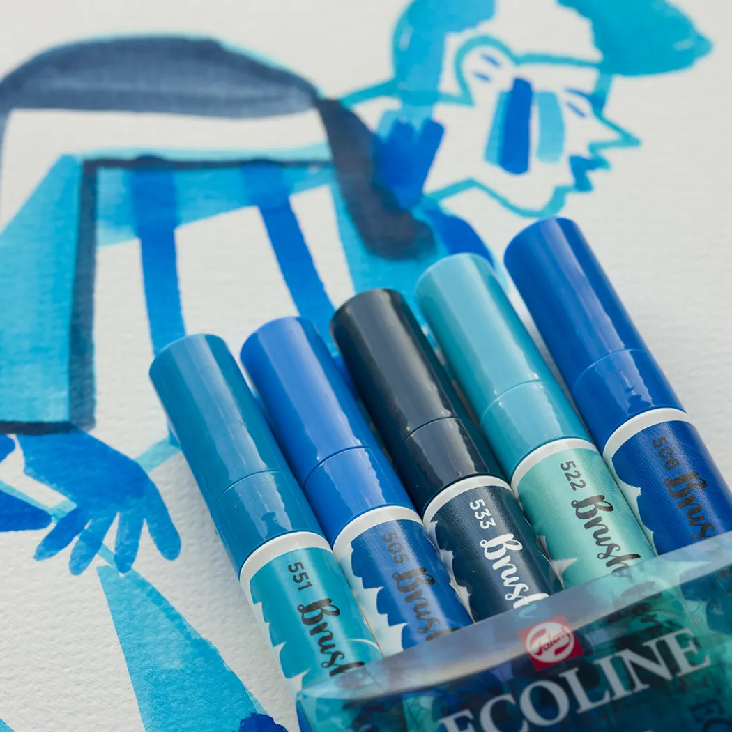 Brush Pen Blue 5-pack