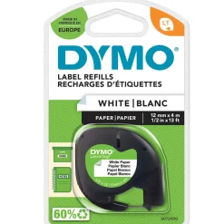 LetraTag pappersetiketter 12mm x 4m Black on White