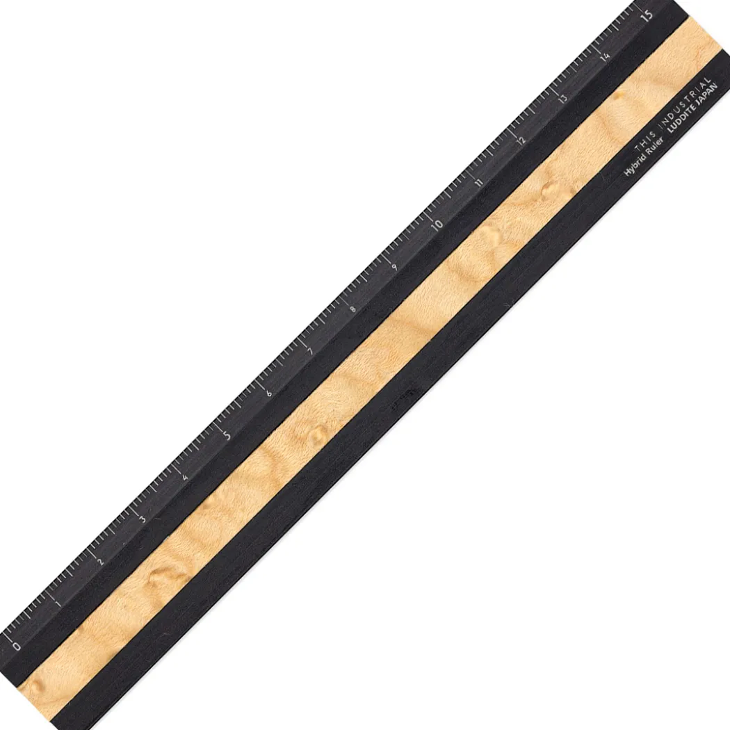 Linjal Aluminium/Trä 15 cm Black/Bird's Eye Maple