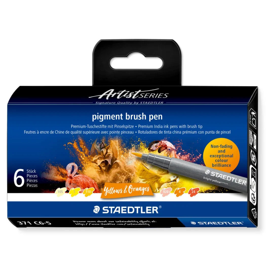 Pigment Arts Brush Pen 6-set Yellow/Orange