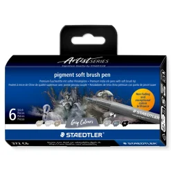 Pigment Arts Soft Brush Pen 6-set Grey
