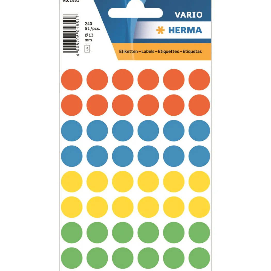 Rund klisteretikett Ø13mm 240-pack Mixade färger
