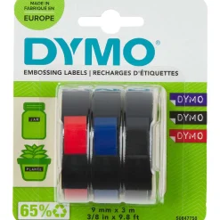 Självhäftande präglingstejp 9mm x 3m Red/Blue/Black 3-pack