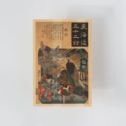 Vykort i Hinoki-trä – Kuniyoshi ”Tokaido Highway” 6-set