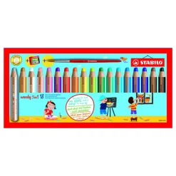 Woody 3-in-1 Färgpennor 18-set + vässare och pensel (3 år+)